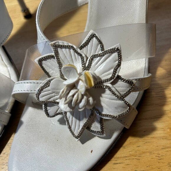Womens Versani White Clear Open Toe Leather PVC Strappy Sandal Mule Heels 9.5 - Picture 12 of 13
